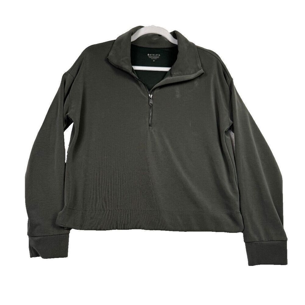 Athleta Seasoft Quarter‎ Zip Aspen Olive Size Medium Activewear